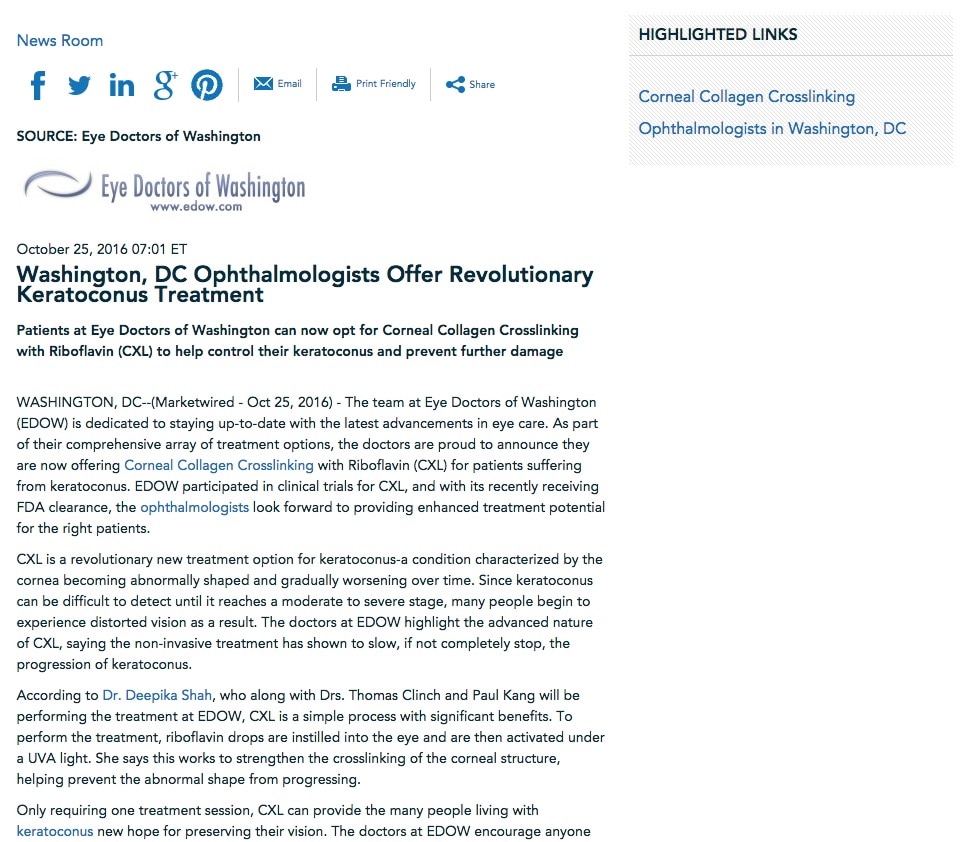 EDOW Offers Crosslinking for Keratoconus